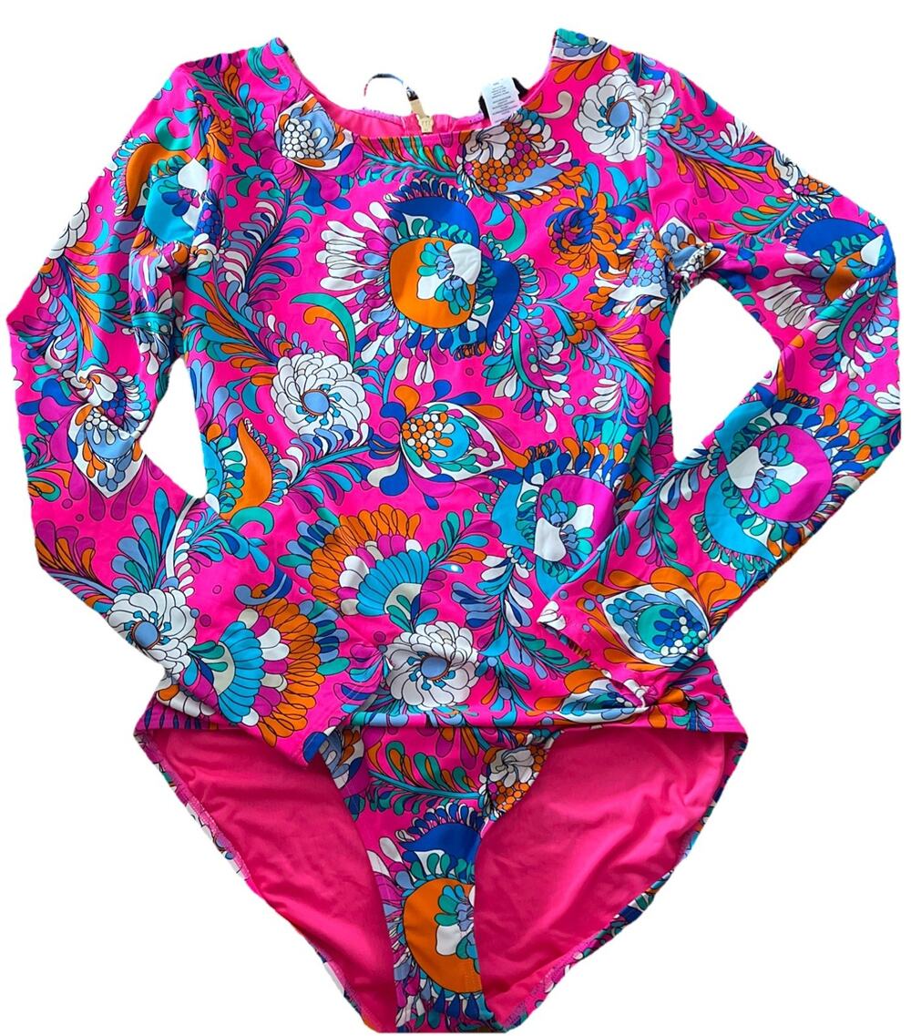 KATE SPADE Y2K Swimsuit Back Zip Rash Guard in Radiant Pink Size XL $148 A010347